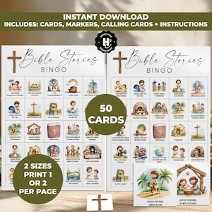 Bible Stories BINGO , Catholic kids bingo , Christian Religious Bingo Game , Religion Classroom Activity, Sunday School Bingo
