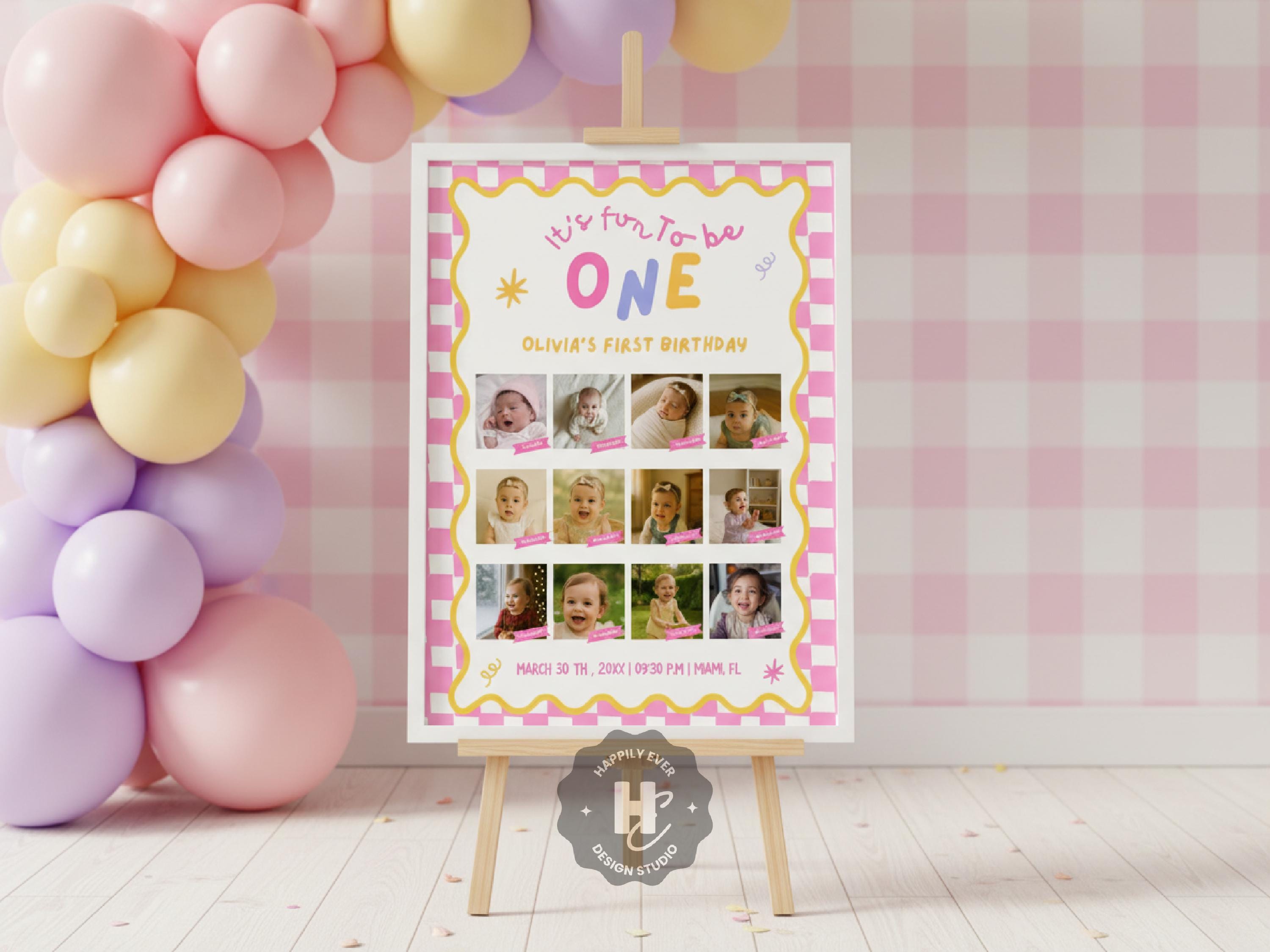 Fun to Be One 1st Birthday Photo Milestone Sign Template , Colorful ...