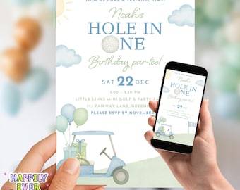 Hole In One Birthday Party Invitation , Golf 1st Birthday Invite  , Hole In One Mobile , Golf First Birthday Party, One Hole Year Birthday