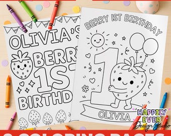 Berry 1st Birthday Coloring Page, Berry Sweet One Personalized Birthday Coloring Page, Strawberry First Birthday Party Favor, Placemat