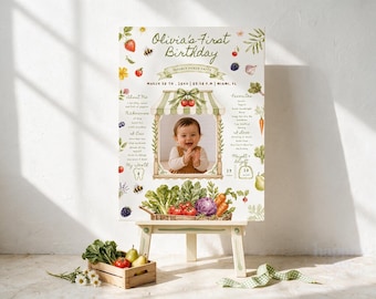 Farmers Market Birthday Milestone Poster, Editable Canva Milestone Sign, Veggie Party Decor, Summer Picnic theme