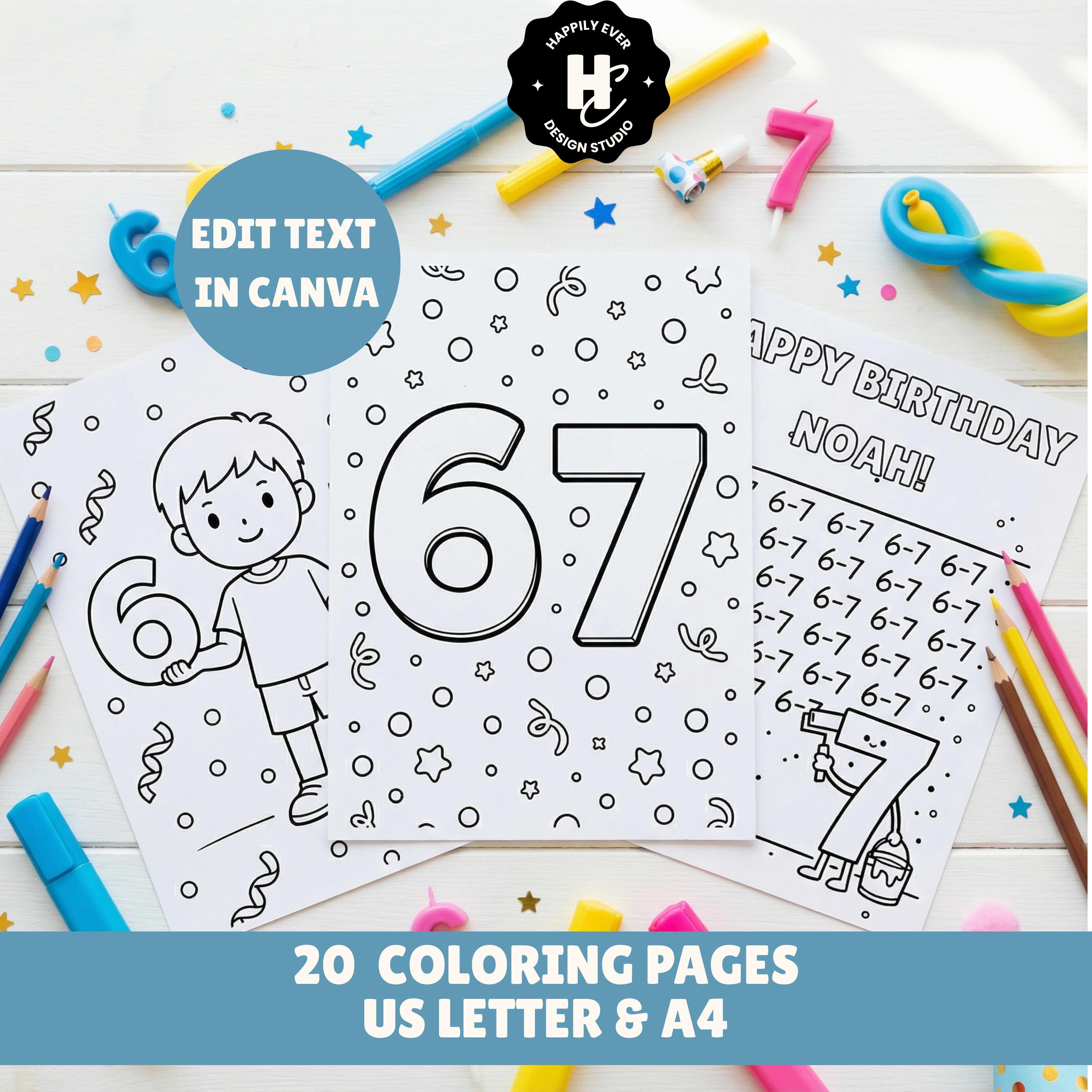 6 7 Birthday Coloring Pages , 67 Meme Birthday Party Decor, Six Seven