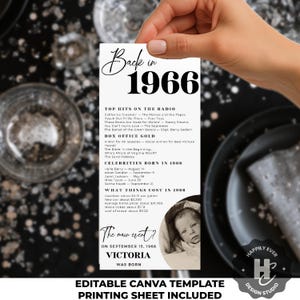 Placeringskort för födelsedagsbord 1966, dekorationer för 60-årsfest, placeringskort för 60-årsdag, bordskort för 60-åring född 1966, redigerbara placeringskort