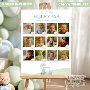 Hole in One Golf Birthday Milestone Photo Sign, Hole Year Milestone Poster Picture, Baby Golf 1st Birthday Keepsake, Par- Tee First Birthday