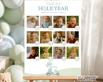 Hole in One Golf Birthday Milestone Photo Sign, Hole Year Milestone Poster Picture, Baby Golf 1st Birthday Keepsake, Par- Tee First Birthday