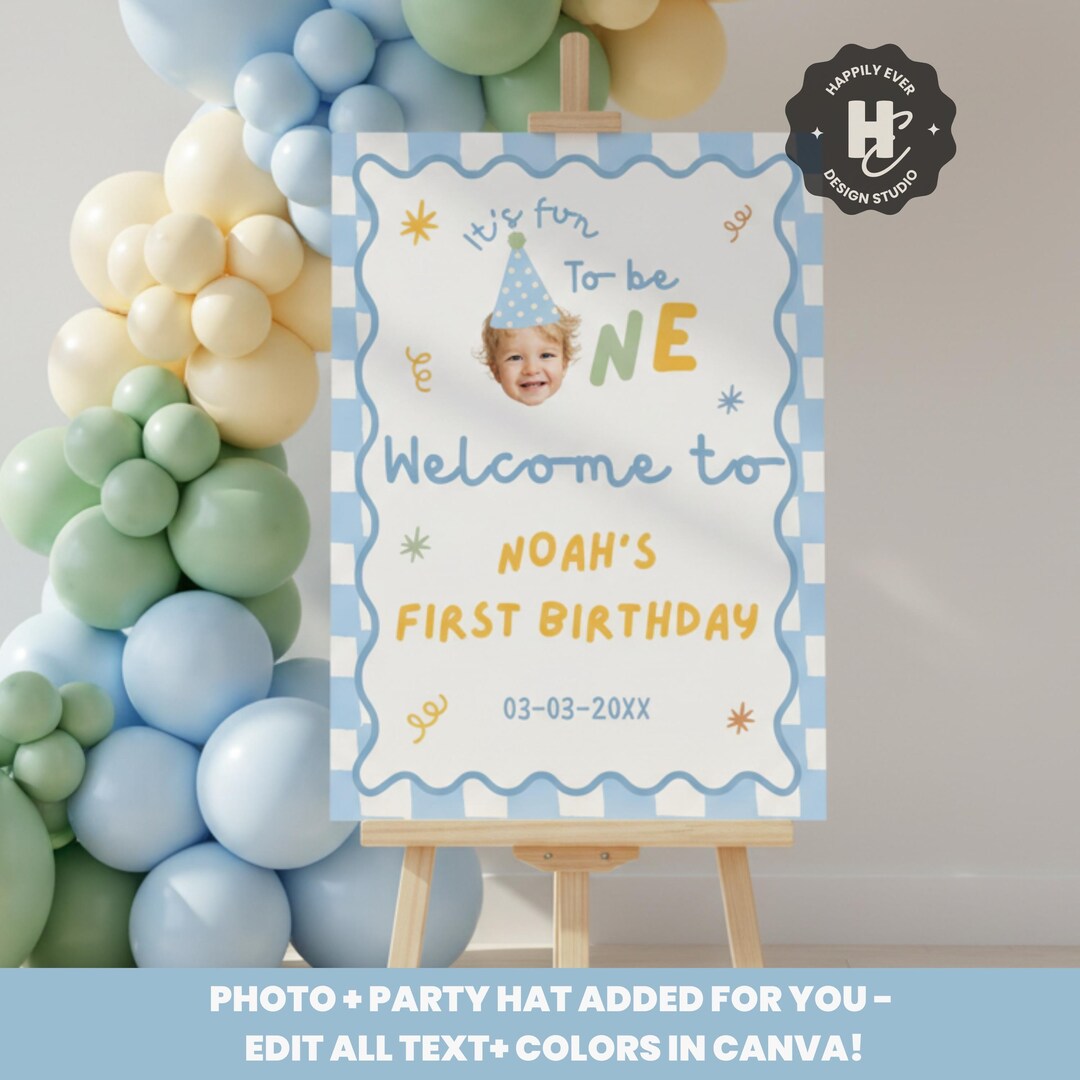 Fun to Be One Boy 1st Birthday Welcome Sign , Colorful First Birthday ...