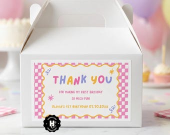 Fun To Be One Girl 1st Birthday Gable Box Label , One is Fun First Birthday Party Favor tag , Canva Template