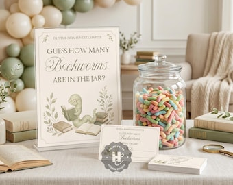 Guess How Many Bookworms, Our Next Chapter Baby Shower Sign Game, A New Chapter Begins, Book Themed Canva Template, Instant Download)