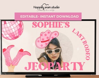 Plantilla editable del juego Last Rodeo Bachelorette Jeoparty /Nashville Bach Jeoparty Trivia games / Hen Do Drinking Games/ Bridal Guess Who