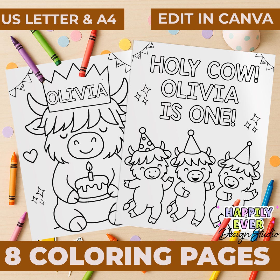 Highland Cow Birthday Party Coloring Activity | Holy Cow I'm One Party