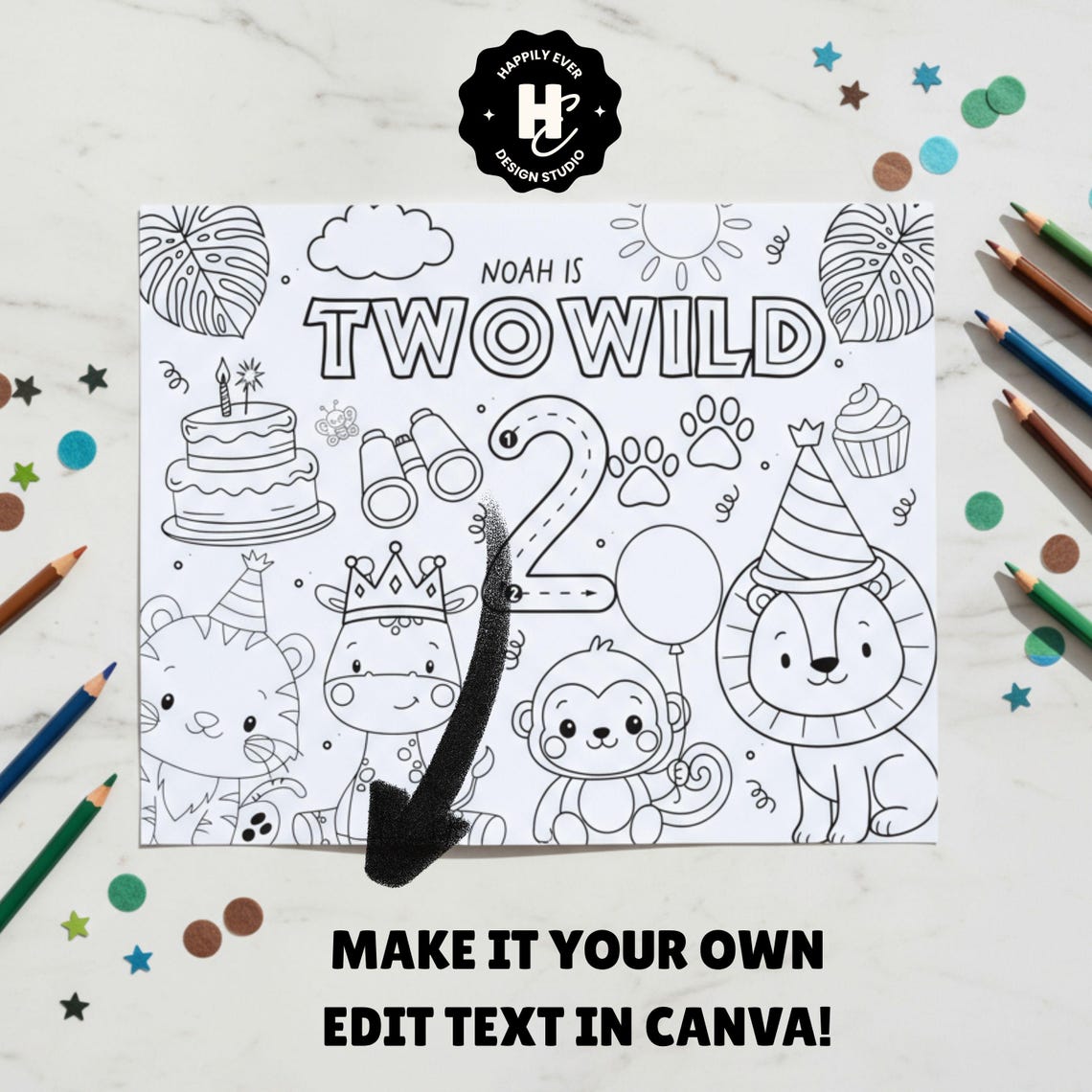 Wild One Birthday Coloring Sheet , Jungle Theme Printable Party ...