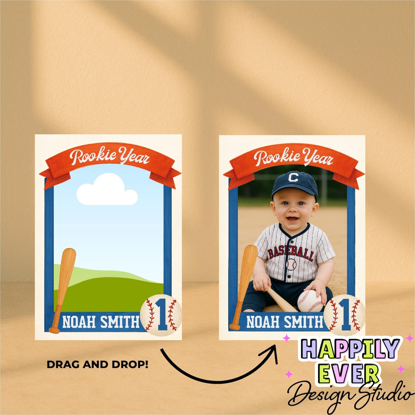 Rookie of the Year 1st Birthday Trading Card, Baseball Players Card ...