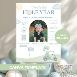 Hole In One Birthday Milestone Poster , Golf 1st Birthday , Hole Year Sign , First Year Golf Par-tee Stats Sign Board, Baby Golf stats