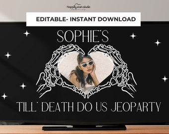 Bride or Die Bachelorette Jeoparty Game Editable|Til Death Do Us Party Game| Skull Hen Do |RIP single life | Halloween Bachelorette Games