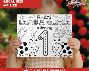 Ladybug Birthday Party Coloring Page , Ladybug Turning One Activity Placemat , ladybug 1st birthday Girl coloring pages, Ladybird birthday