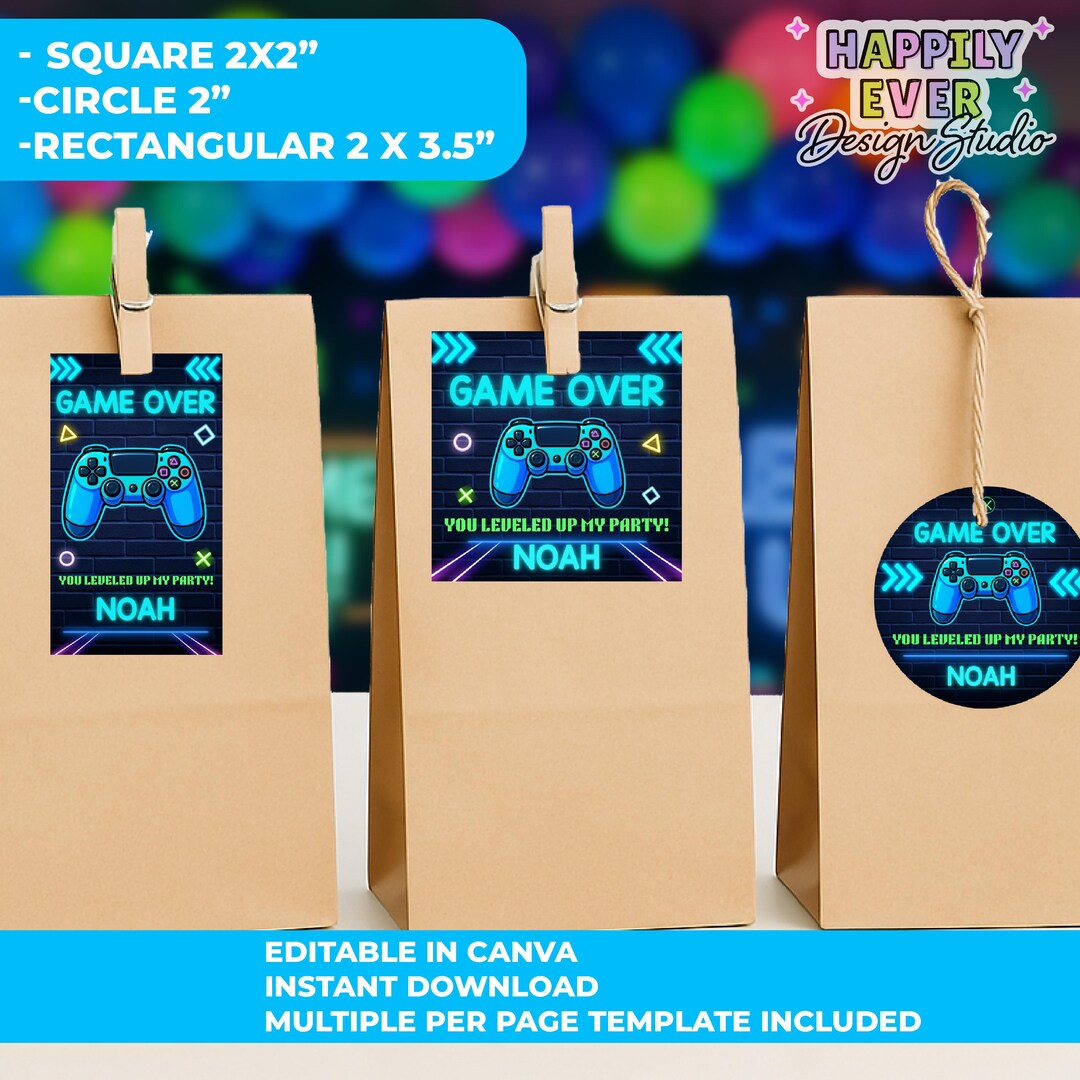 Video Game Thank You Tag Template, Gaming Birthday Tags, Level up ...