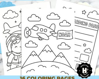 Airplane Birthday Party Coloring Sheets Bundle , Airplane 1st Birthday, Time Flies Birthday ,Vintage Airplane Coloring , Plane Theme Colour