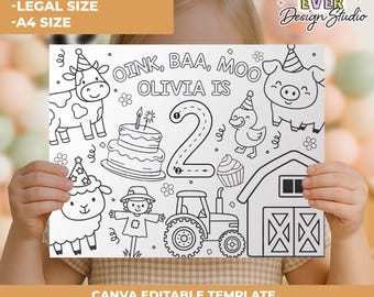 Oink, Baa, Moo, tengo DOS años Página para colorear de cumpleaños / Actividad para colorear de cumpleaños de granja y corral / Oink, Cluck, Baa, Moo Fiesta de cumpleaños para niños