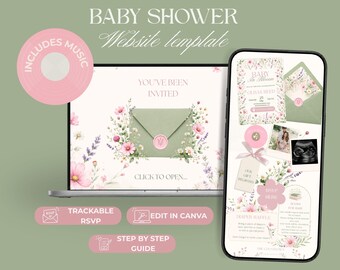 Baby in Bloom Baby Shower Website Template, Wildflower Canva Invitation with RSVP Form