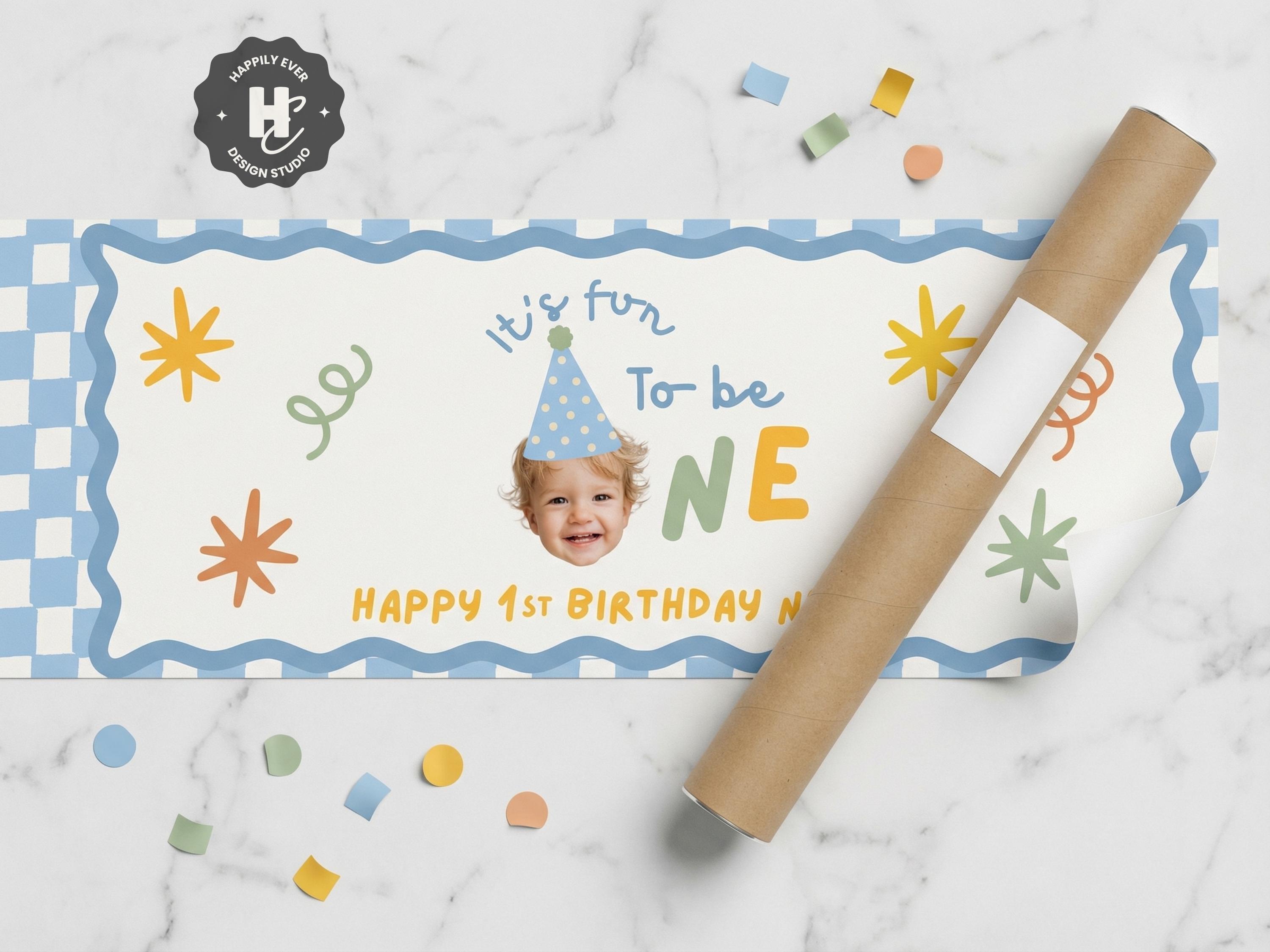 Fun to Be One Boy 1st Birthday Banner , Colorful First Birthday Party ...