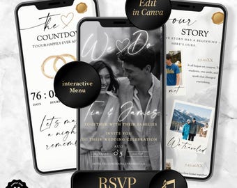 Wedding Invite Digital RSVP Music, Wedding website rsvp trackable , Elegant wedding invite ,  Canva Wedding Website Template