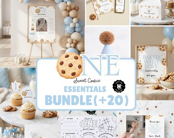 One Sweet Cookie 1st Birthday Bundle , First Birthday Blue One Sweet Boy  , Cookies And Milk Birthday Party Bundle