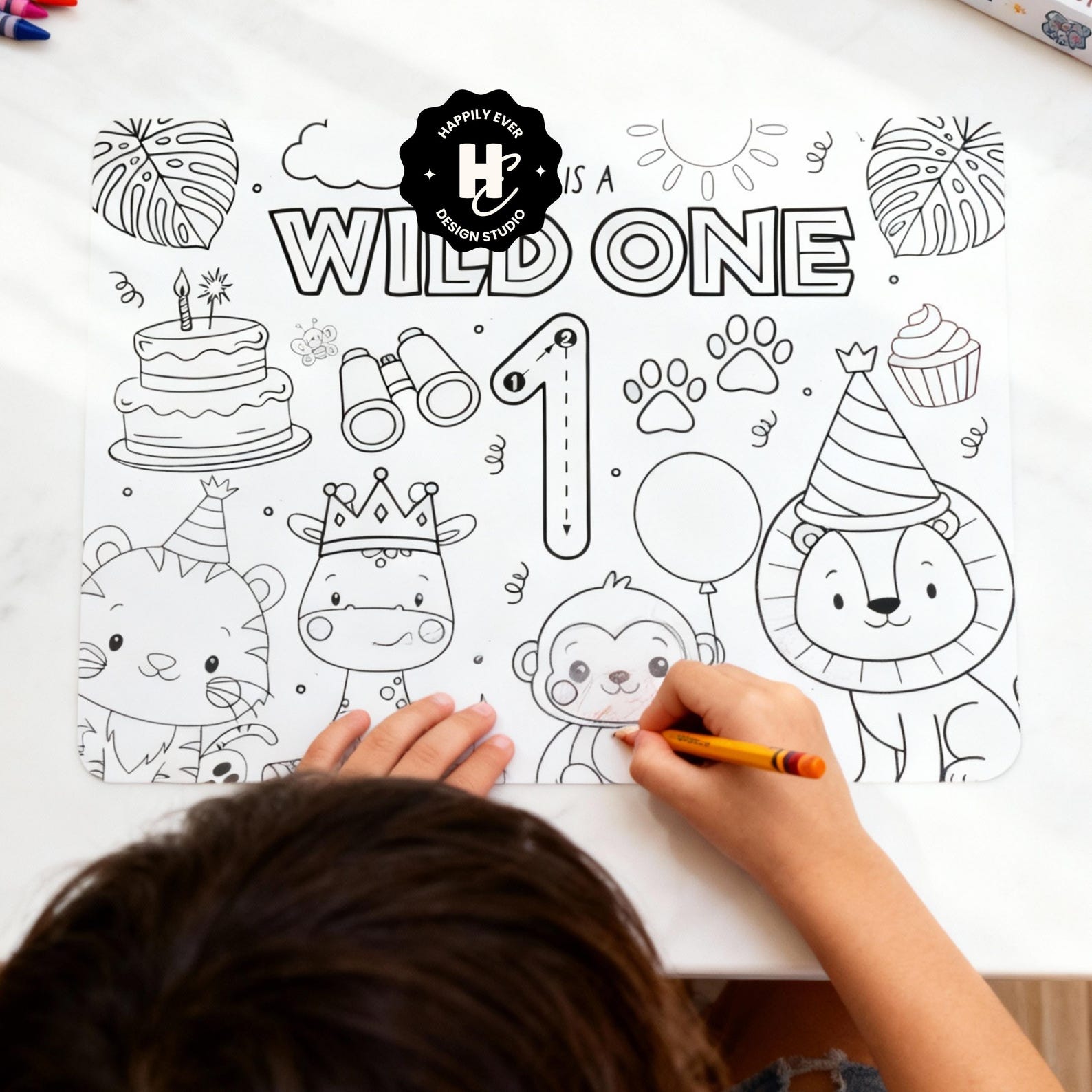 Wild One Birthday Coloring Sheet , Jungle Theme Printable Party ...