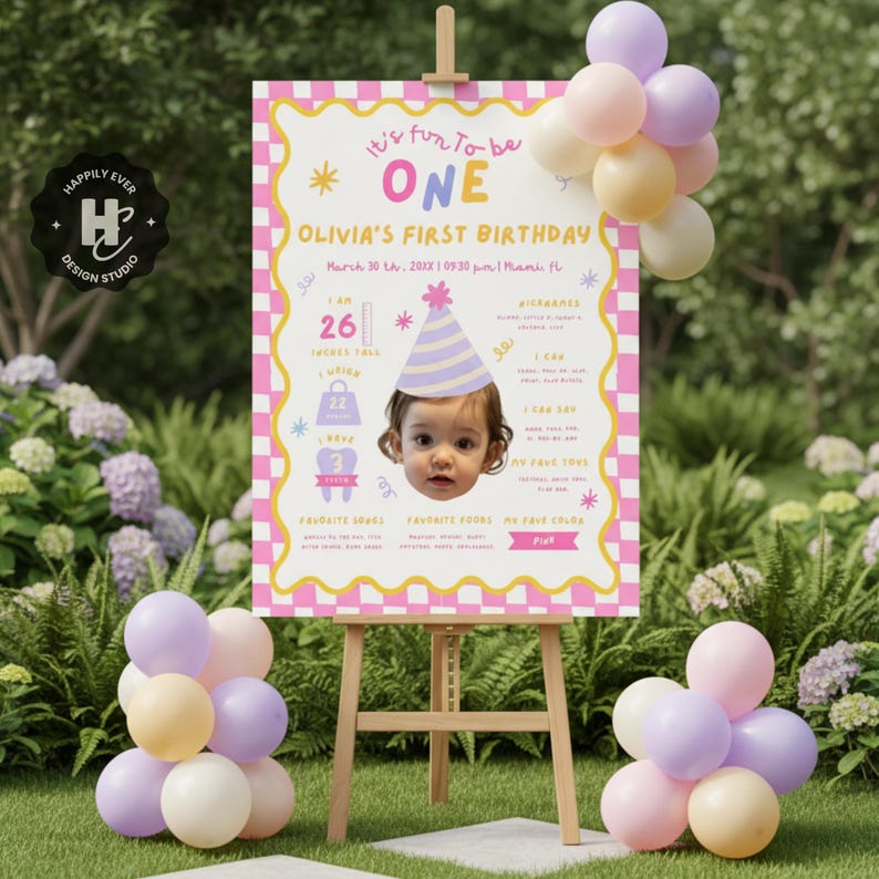 Fun to Be One 1st Birthday Milestone Poster , Colorful First Birthday ...