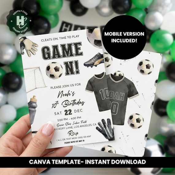 Soccer Birthday Invitation, Boys soccer invite , Editable Soccer Party,  Sports Theme, Kids Football Birthday , Instant Download Canva