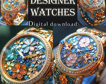 Luxury fashion wristwatch Concept art Instant Download Set of 4 high resolution digital JPG files for printing Designer watches Wall decor