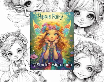 Hippy Fairy Coloring Book, 95 Printable Pages (PDF)