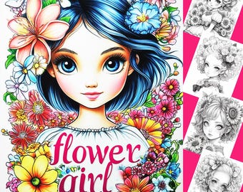 Malbuch Blumenmädchen 30 Druckbare Dateien Sofortdownload Blumenmädchen Malseiten PDF-Datei Digitaldrucke Malseite für Erwachsene