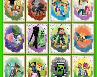 12 Minecraft-Themed Printable files Minecrafter character Pixel Art Prints Wall Decor Kids Rooms Gaming Spaces Cartoon Poster Boys Room