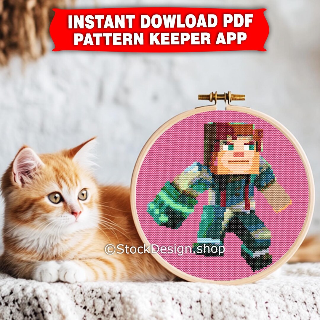 Minecraft-themed Character Cross Stitch Pattern: Pixel Art Embroidery ...