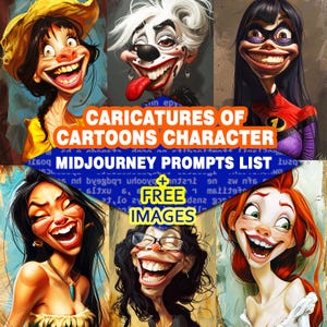 30 Midjourney prompt for cartoon characters posters & 10 Free Posters Digital Art Learn Midjourney AI Generate Print cartoon Wall Art decor