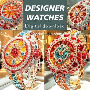 Concept art Luxury Wall decorations fashion wristwatch Instant Download Set of 4 high resolution digital JPG for printing Designer watches