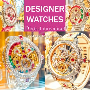 Fashion Wall art Luxury wristwatch Set of 4 high resolution digital JPG files Concept art Instant Download for printing Designer watches