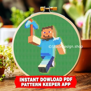 Minecraft-Themed Cross Stitch Pattern PDF files Instant Download Pixel Art Minecrafter characters animal