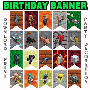 Minecrafter Geburtstagsbanner Minecrafter Party Dekoration Alles Gute zum Geburtstag Banner Digitale Datei Nur Druckbar