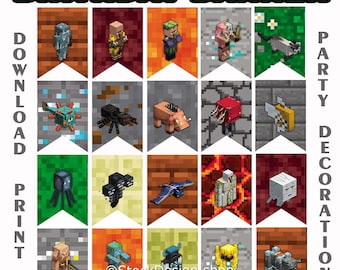 Birthday Banner: Party Decorations Minecrafter Pixel Art Digital File