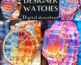 Luxus Wanddekor Modearmbanduhr Konzeptkunst Sofortiger Download Set aus 4 hochauflösenden digitalen JPG-Dateien für den Druck Designeruhren