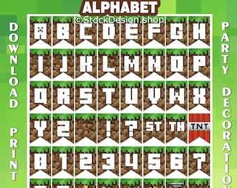 Alphabet Birthday Banner Minecrafter Party Decorations Happy Birthday Minecrafter Banners Digital File Only Printable