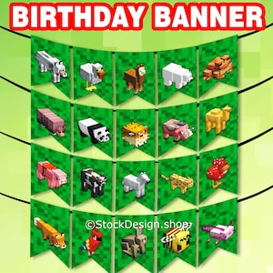 Minecrafter Party Decorations Happy Birthday Minecrafter Birthday Banner Banners Digital File Only Printable