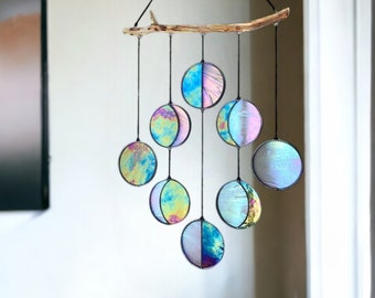 Moon wind chime, wall decoration, moon phase decoration, acrylic decoration, hanging ornament, dream catcher, space decoration, solar system