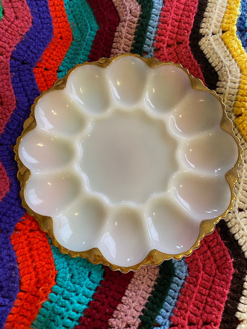 Vintage Fire King Milk Glass Devilled Egg Serving Dish Etsy