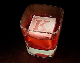 Recessed Monogram Ice Cube Tray - 2" Inverted Custom Mold, Unique Square Ice for Whiskey & Cocktails, Personalized Gift