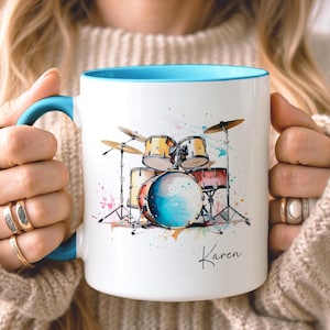 GEPERSONALISEERDE drummermok • Drumcadeaus • Cadeau op maat band • Cadeau voor haar zus, dochter • Cadeau drummuziek • Cadeaus voor kantoorwerk