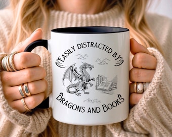 Books & Dragons Mug • Gift for Bookworm Reader Book Lover • Librarian Gifts • Fantasy Reading Gift • Book Club • Reading Dragon Introvert