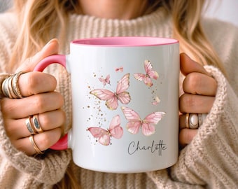 PERSONALISED Butterfly Mug • Cute Pink Butterfly Gifts • Custom Butterfly Gift • Gift for Her, Daughter • Birthday Gift • Office Work Gifts