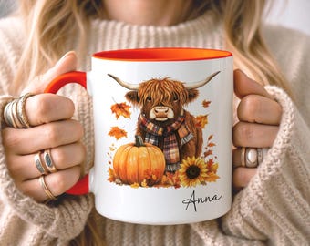 CUSTOM Highland Cow Fall Mug • Halloween Gifts • Personalised Autumn Decor • Gift for Her Sister Daughter • Birthday Gift • Floral